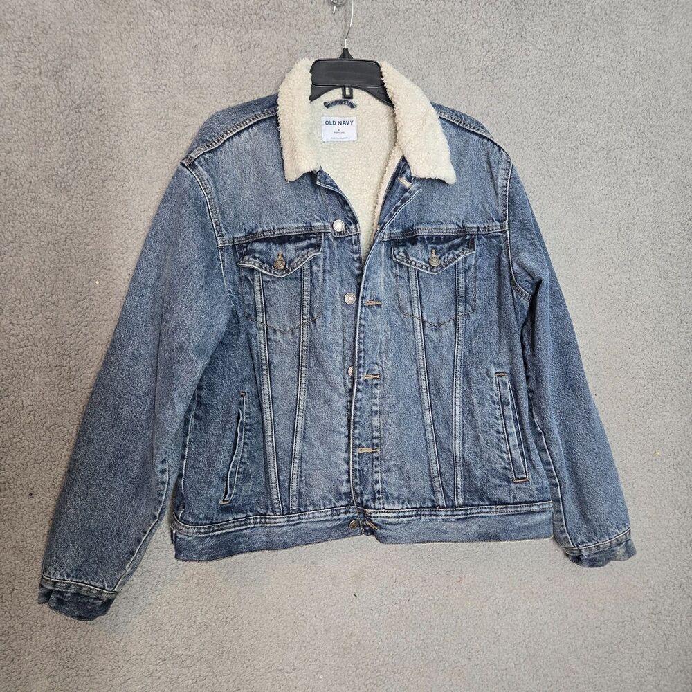 Old Navy Lined Trucker Jacket Mens XL Blue Jean Coat Casual Warm Collared